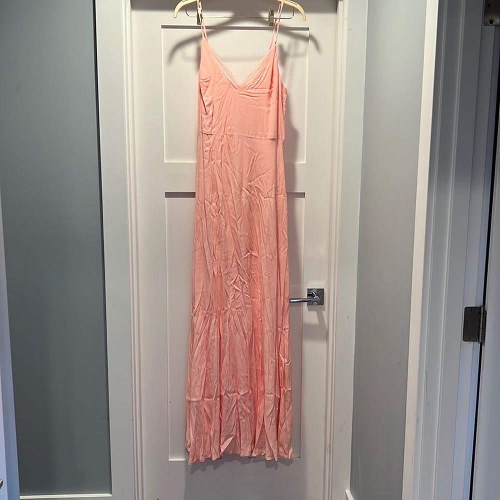 Leith pink maxi slip dress with lace detail